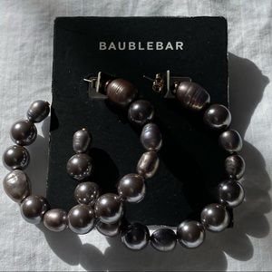 BaubleBar Steel Gray Pearl Hoop Earrings NEW